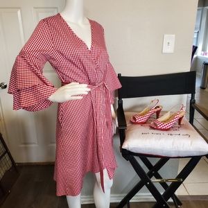 Charles Henry Red Plaid Asymetrical Dress